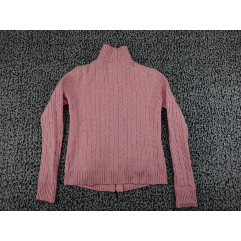 Lauren Ralph Full Zip Sweater Womens Petite Small Pink Cashmere Cable Knit - Picture 12 of 13